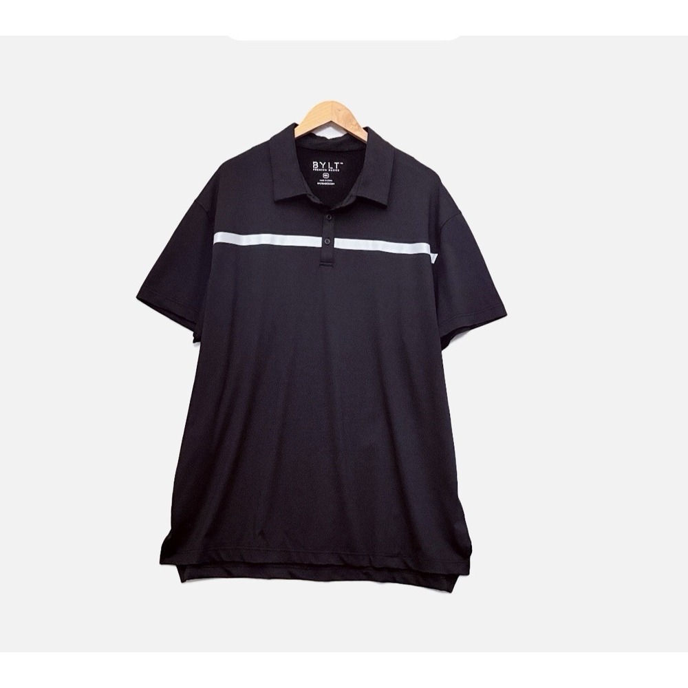 BYLT Premium Basics Polo Shirt Men's XXL Black Silver Stripe Golf Performance